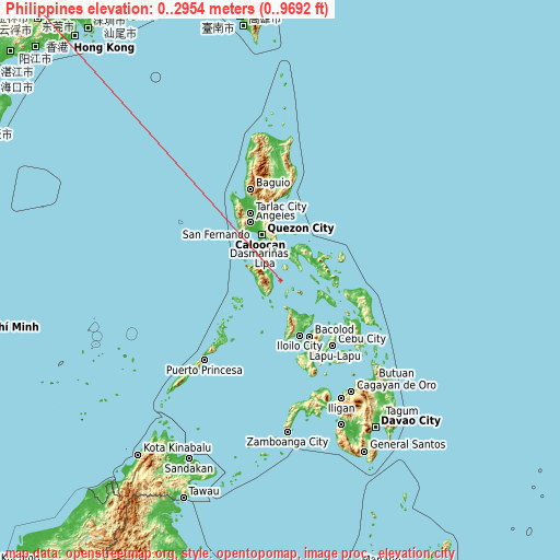Philippines on topographic map