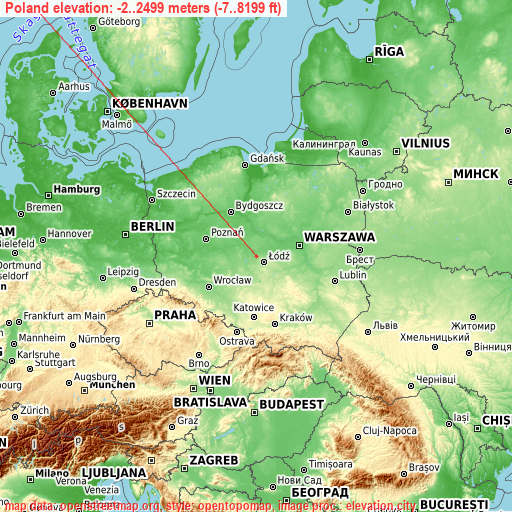 Poland on topographic map