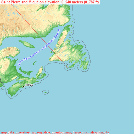 Saint Pierre and Miquelon on topographic map