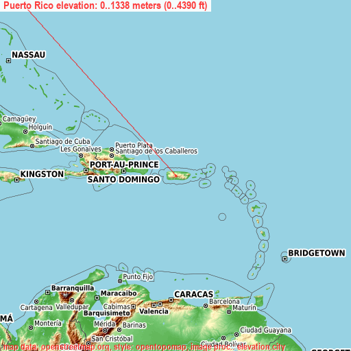 Puerto Rico on topographic map