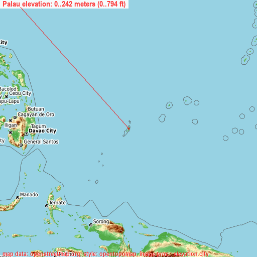 Palau on topographic map