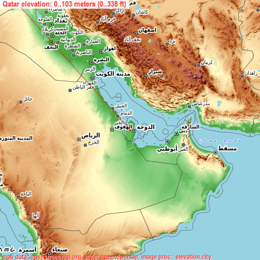 Qatar on topographic map