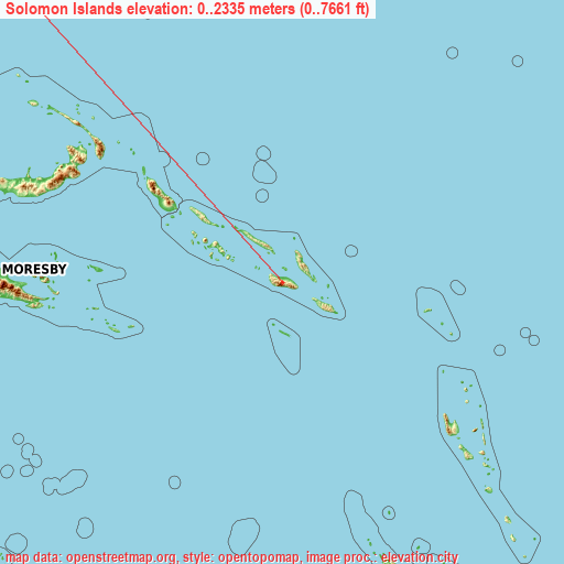 Solomon Islands on topographic map