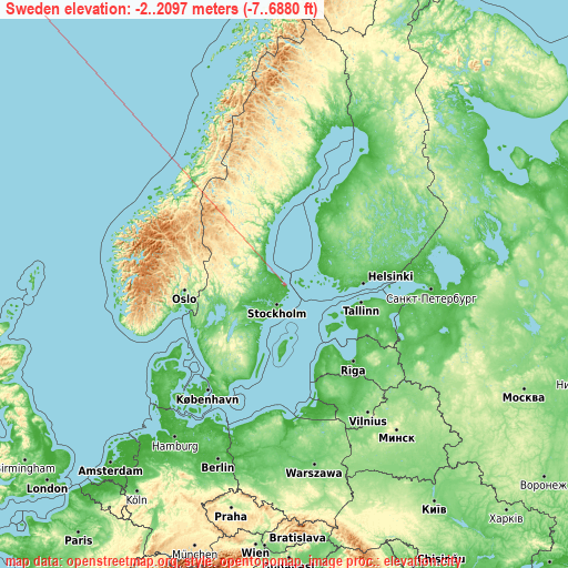 Sweden on topographic map