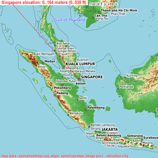 Singapore on topographic map