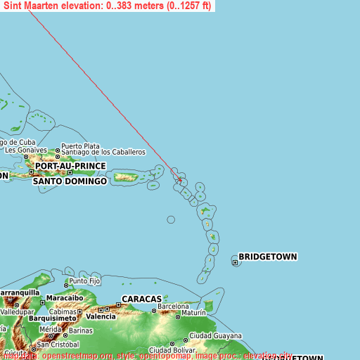 Sint Maarten on topographic map