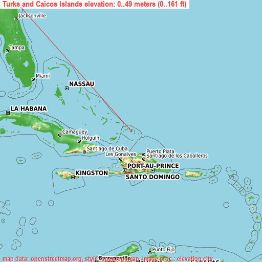 Turks and Caicos Islands on topographic map