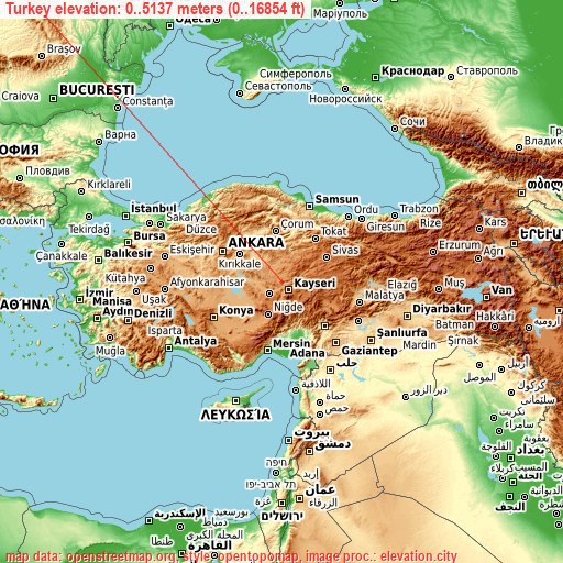 Turkey on topographic map
