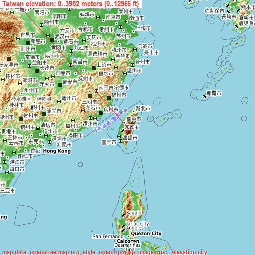Taiwan on topographic map