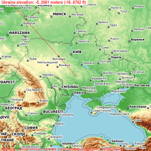 Ukraine on topographic map