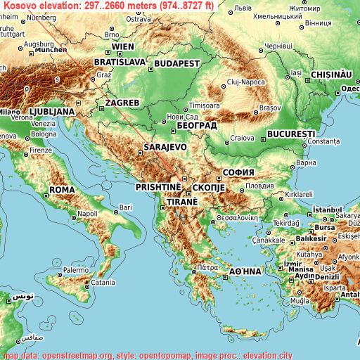 Kosovo on topographic map