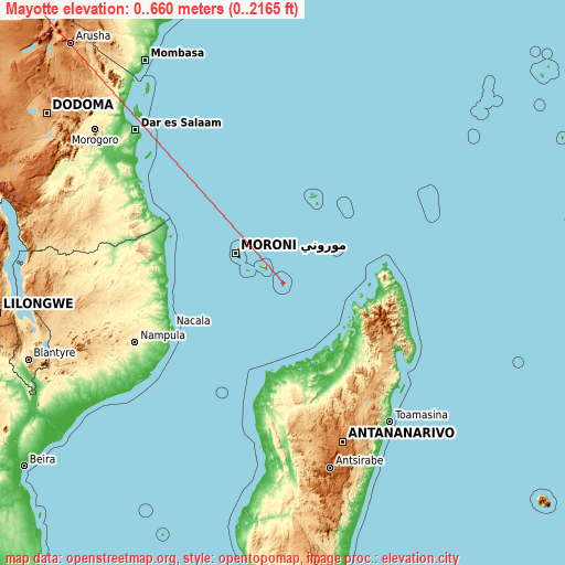 Mayotte on topographic map